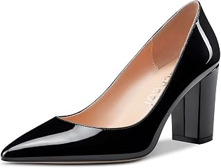 Aachcol Women's Pointed Toe Slip On Mid Heel Pumps - 3 in