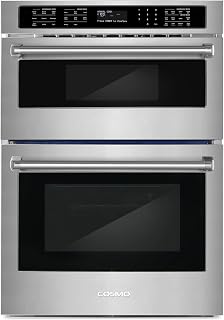 30 in. Regal Coll 6.4 cu ft Electric Microwave Wall Oven Combo, Stainless | Cosmo COS-WOMCR302SS Air Fry Function, Convection Oven, Automatic Presets, Self Clean, Digital Display, Gliding Racks
