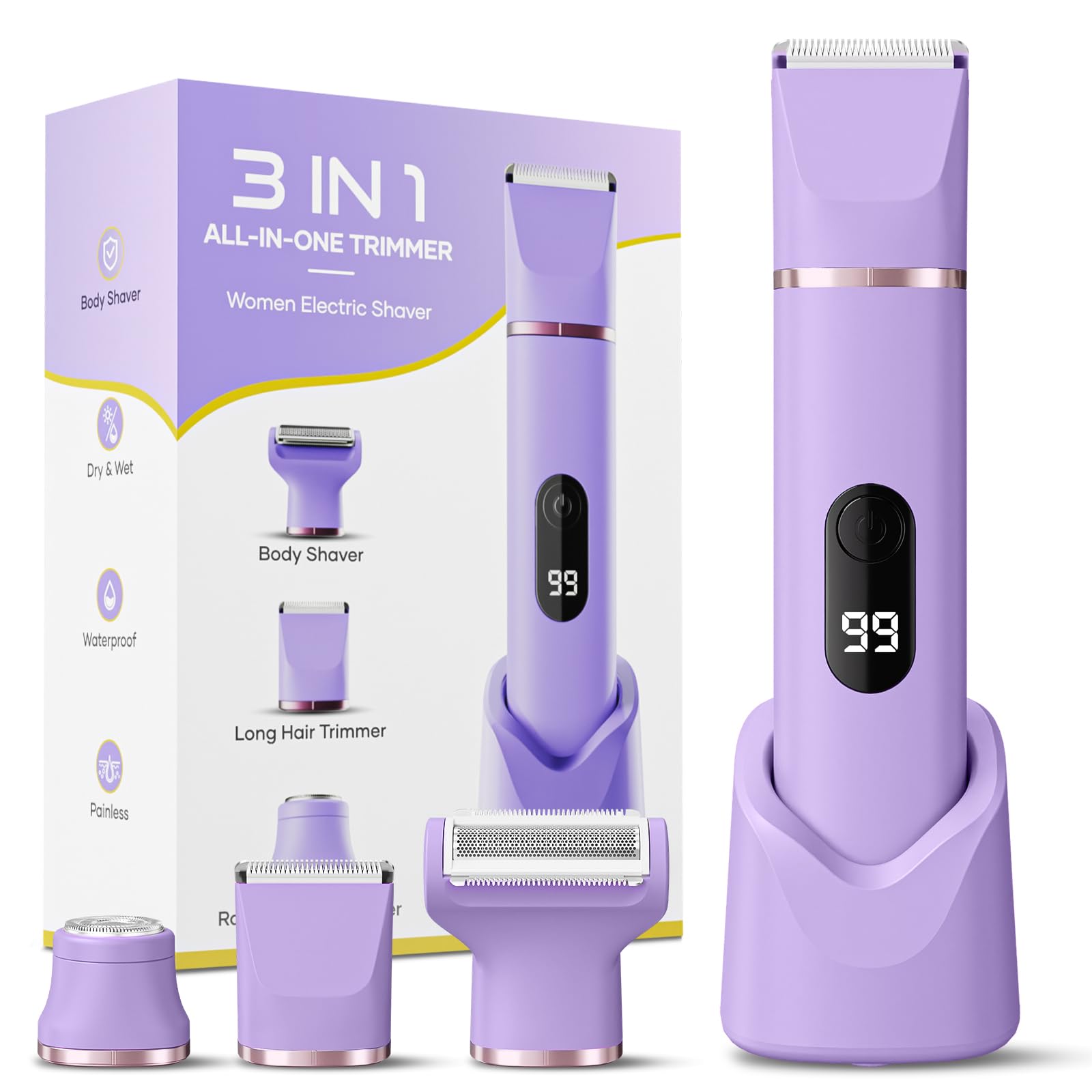 Lady Shavers for Women 3-in-1, Tiovara Painless Electric Razors Shaver IPX7 Wate