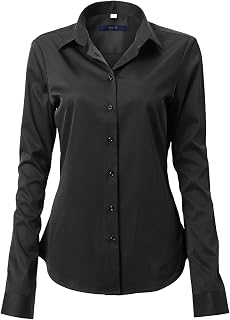 FLY HAWK Women's Basic Long Sleeve Shirt – Casual Blouse Button Closure Slim Fit Formal Elegant Bamboo Fibre – Shirt Shirt Ideal for Office/Work/Interview