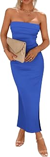 PRETTYGARDEN Women's Summer Bodycon Maxi Tube Dress Ribbed Strapless Side Slit Long Going Out Casual Elegant Party Dresses