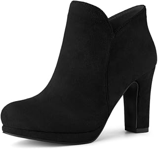 Allegra K Women's Round Toe Chunky Heeled Ankle Heel Boots