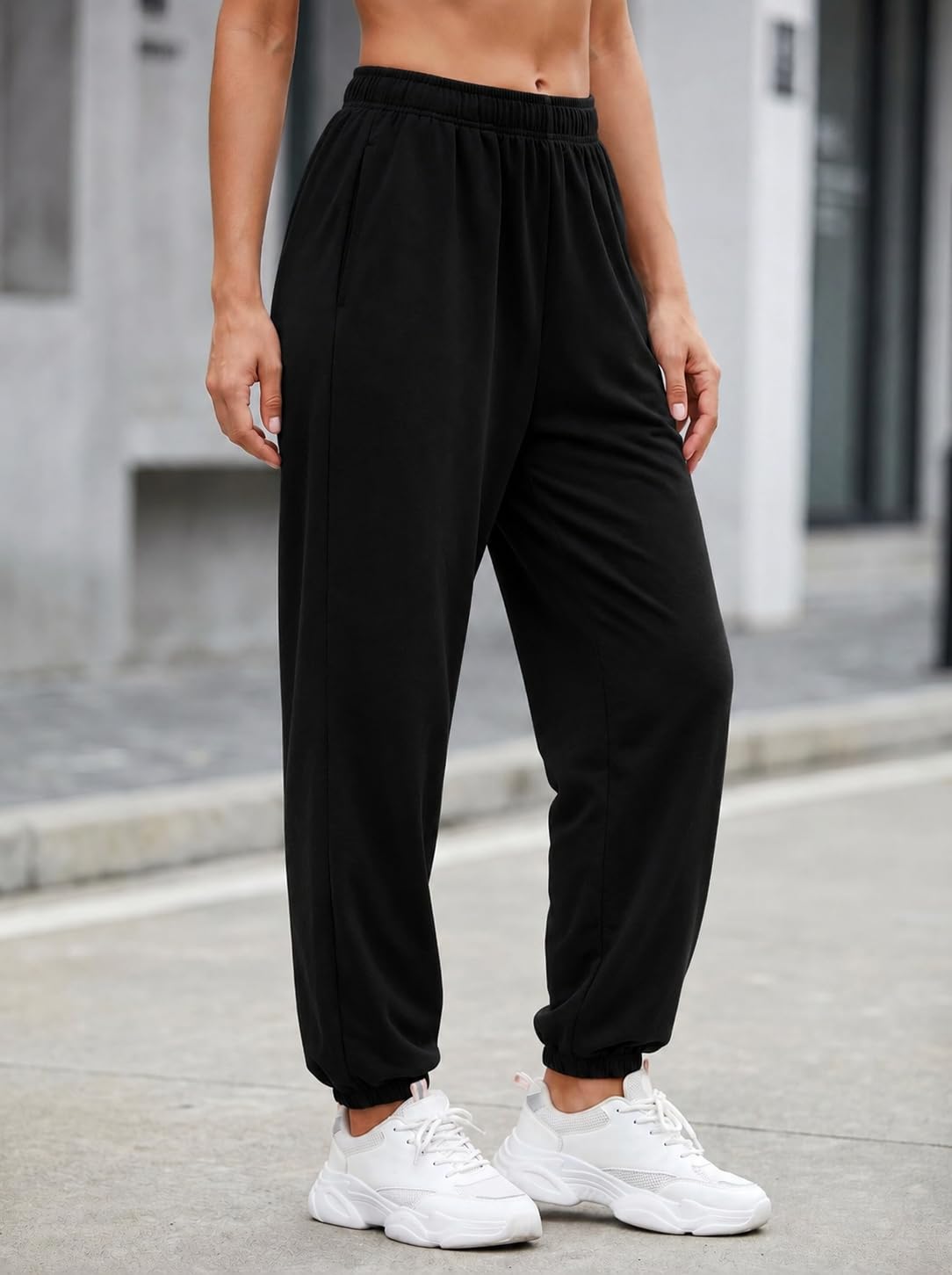 Pantalones deportivos de cintura alta con bolsillos para mujer