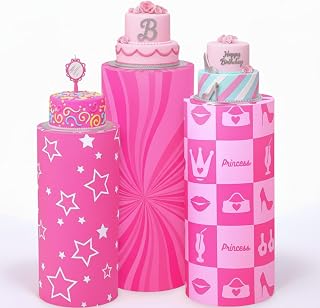 Mindsoft 3 Set Cylinder Stand Covers for Party,Yellow, Red, Blue,Princess