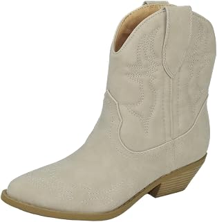Soda Women Cowgirl Cowboy Western Stitched Ankle Boots Pointed Toe Short Booties Rigging-S (Wide Fit Available)