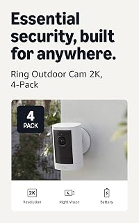 Ring Outdoor Cam 2K (newest model), Battery, Home or business security, Wide-Angle Retinal 2K Video, 6x Enhanced Zoom, Night Vision, 4-Pack, White