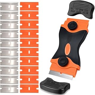 Razor Blade Scraper, 2-in-1 Scraper Tool with 10Pcs Plastic Blades and 10Pcs Metal Blades, Multi-Purpose Cleaning Razor Scraper for Decals, Stickers, Labels, Caulk, Adhesive, Paint Removal