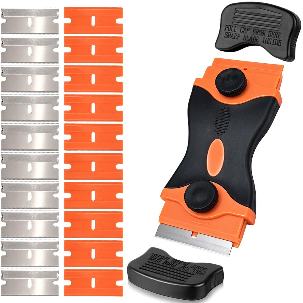 Razor Blade Scraper, 2-in-1 Scraper Tool with 10Pcs Plastic Blades and 10Pcs Met