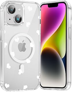Saqmkil Magnetic Cover for iPhone 16 6.1 Inches, Compatible with MagSafe, Transparent Case Aesthetic Designs Love Heart Girl Case, Soft Silicone TPU Bumper Shockproof Anti-Scratch Protective Cover