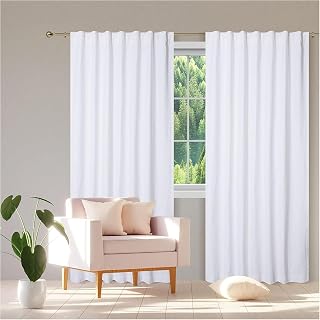 Bedding Craft, White Curtain 84 cm, Cotton Curtain, Loop, 50 x 213 cm, Set 2