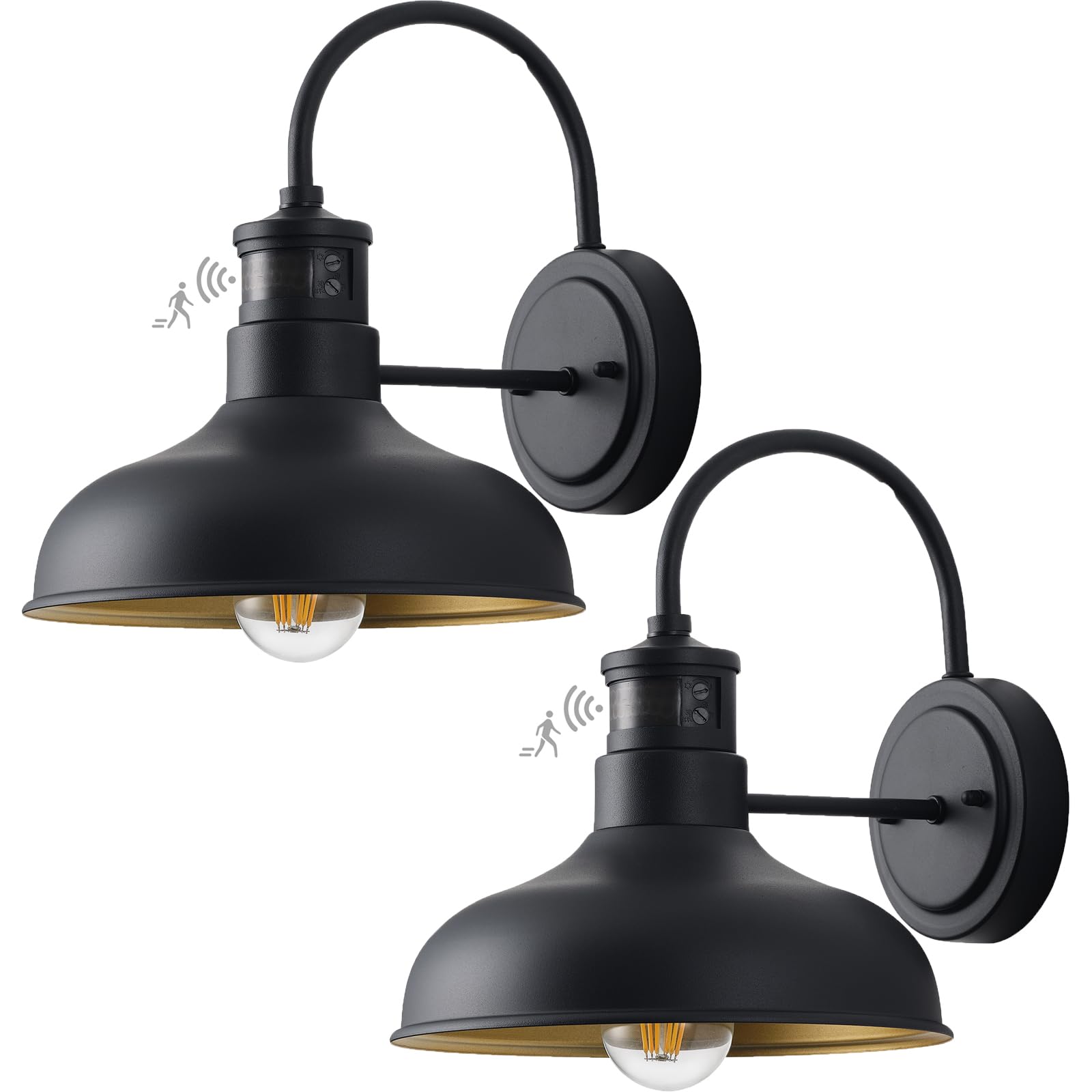 Motion Sensor Gooseneck Light with 10 Inch Dome, Dusk to Dawn Outdoor Barn Style