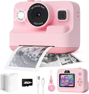 Kids Camera Instant Print,1080P Kids Digital Camera,Girls Gifts Toys Age 3+ | 2000mAH 2.4'' Dual-Lens Selfie Camera for Kids, Christmas Birthday Gifts Toys for 3 4 5 6 7 8 9 10 11 12 Year Old Girls, Pink