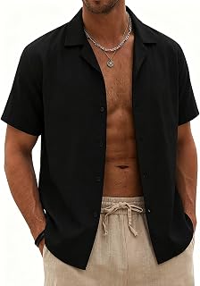 Halfword Linen Shirt Men's Short Sleeve Summer Shirt Beach Shirts