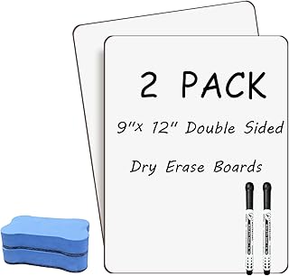 Double Sided Portable White Board 9''x12'' Small Dry Erase Board, Mini Whiteboard with 2 Markers and 2 Erasers, Dry Erase Whiteboard for Memos, Drawing, Notes, Menu, Message, Classroom and Home Use