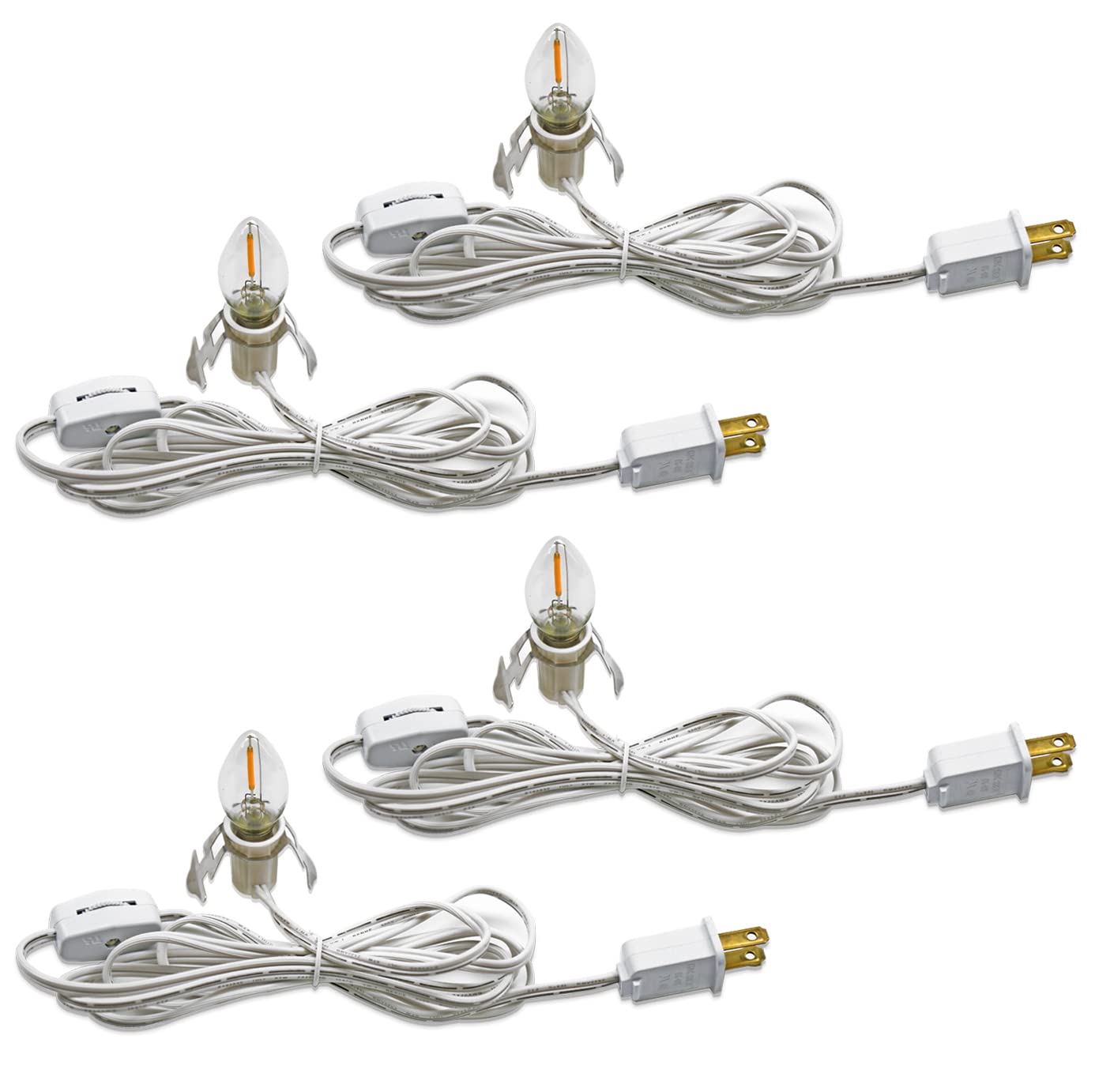 KGC 4Pack Accessory Cord with C7 Led Light Bulb Candelabra-Base E12 Socket | 6 F