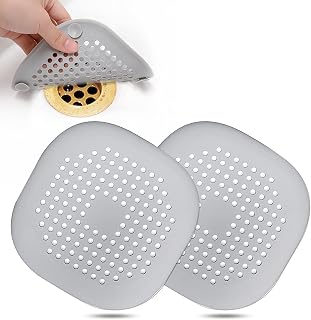 3 Pieces Hair Drain, Square Shower Cover, Silicone Hair Stopper with Suction Cup, Easy to Install, Suitable for Bathroom, Bathtub and Kitchen, Made of Grey Silicone