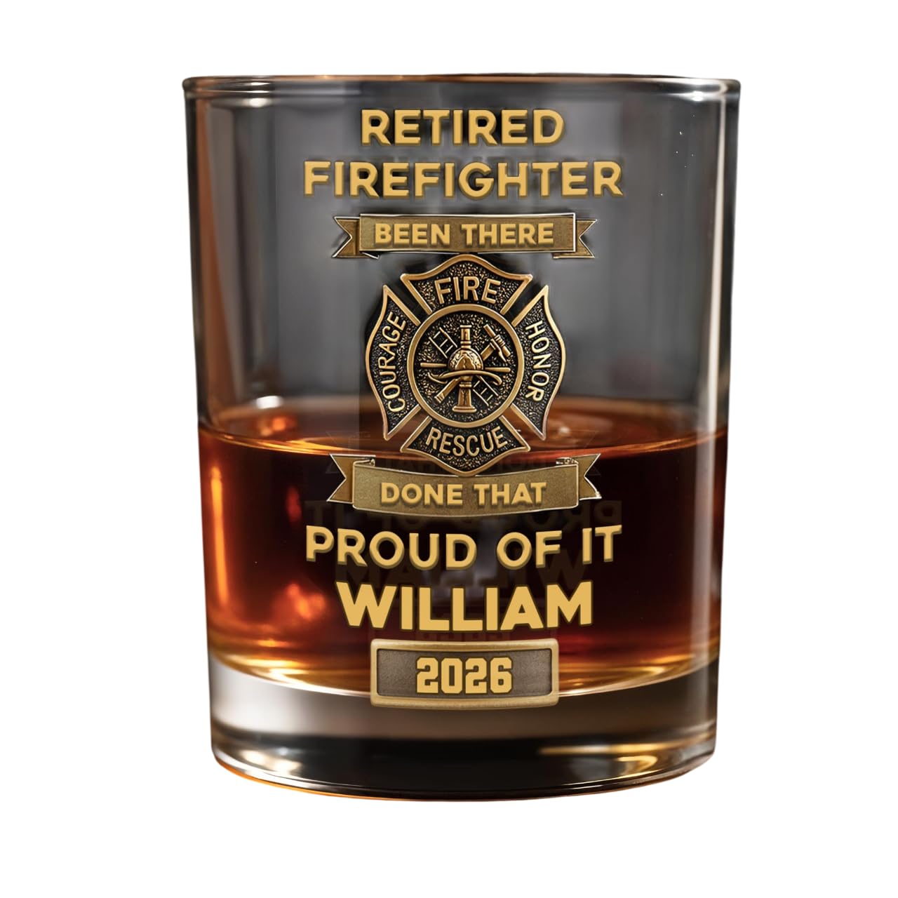 Retired Firefighter Courage Fire Honor Rescue Badge, Personalized Custom Whiskey