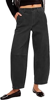 Tankaneo Pantalones de gamuza sintética para mujer, cintura alta, pierna