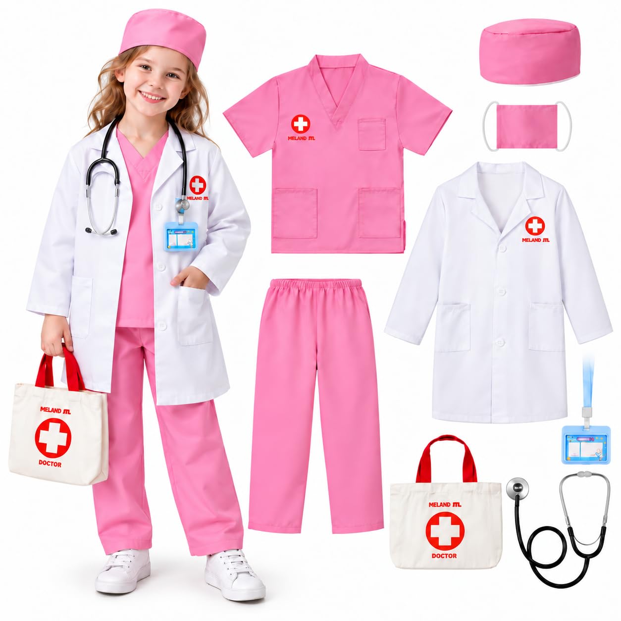 Meland Doctor Costume for Kids 3-10, Pretend Play Career Dress Up with Bag | Car