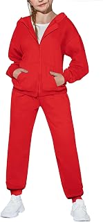 Arshiner Girls 2 Piece Outfits Zip Up Sweatshirts and Sweatpants Tracksuits