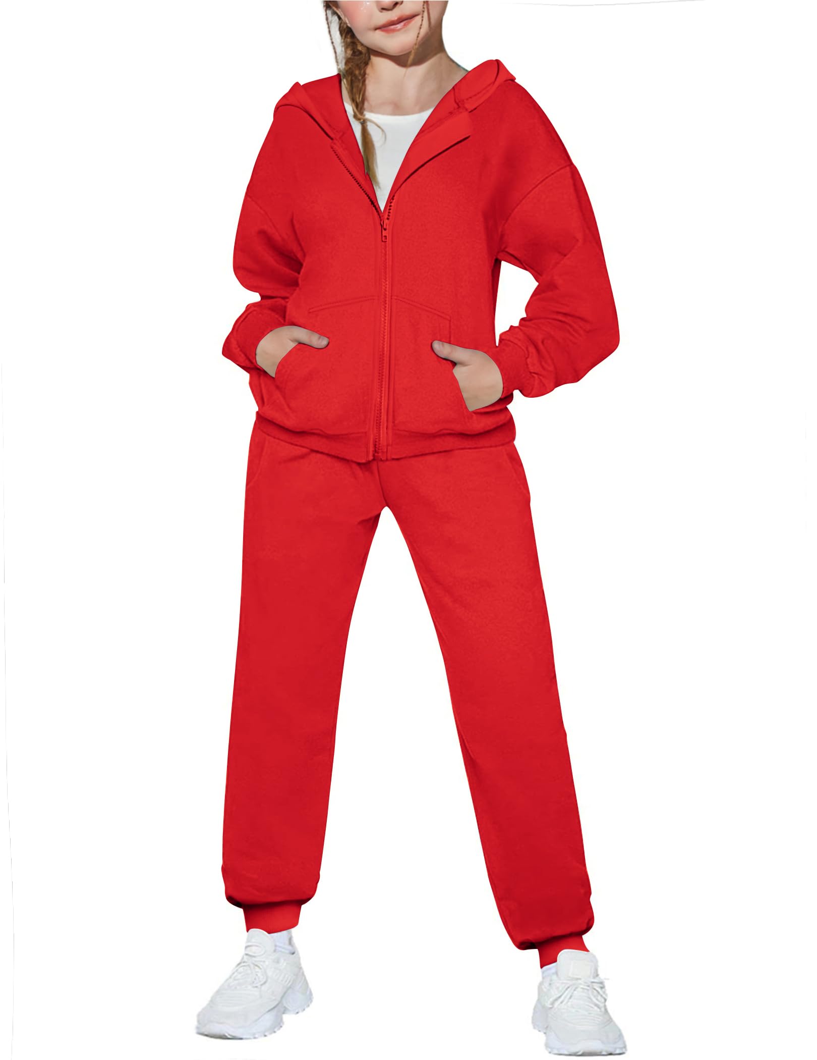 Arshiner Girls 2 Piece Outfits Zip Up Sweatshirts and Sweatpants Tracksuits