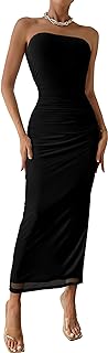 PRETTYGARDEN Women Summer Dress for Wedding Strapless Maxi Bodycon Long Floral Mesh Beach Holiday Party Dress