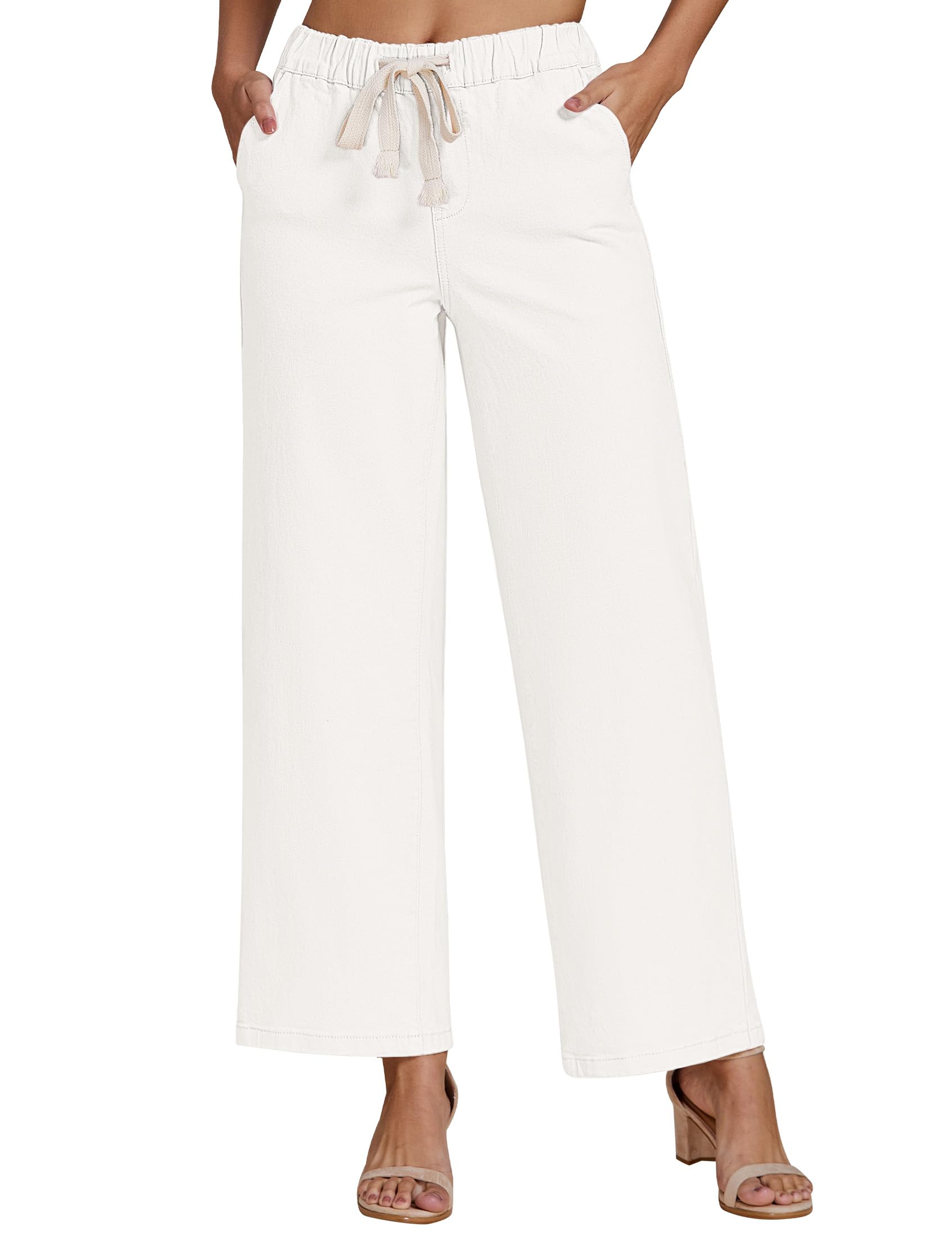 luvamia Jeans a gamba larga da donna a vita alta alla moda pull on elastico in v