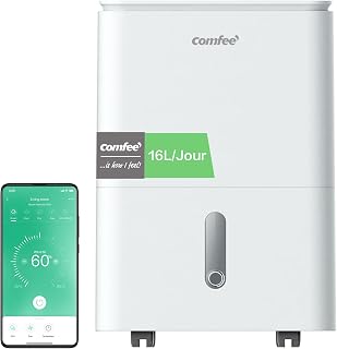 COMFEE 2-IN-1 dehumidifier, removes moisture up to 16L-day, air purification with ionizer, 4 modes, air swing function, APP control, ideal for rooms of 29-44㎡, Easy Dry 16