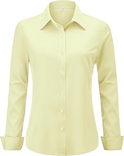 hearain Soft Wrinkle-Free Women's Button Down Dress Shirts Long Sleeve Work Blouses Casual Tops XXS-6XL Regular Petite Tall