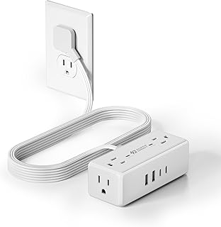 6Ft Flat Plug Extension Cord, Surge Protector Power Bar, 4 Outlets &4 USB | SUPERDANNY Surge Protector Power Strip, Small Outlet Extender for Home, Office Supplies, College Dorm Room Essentials, Travel