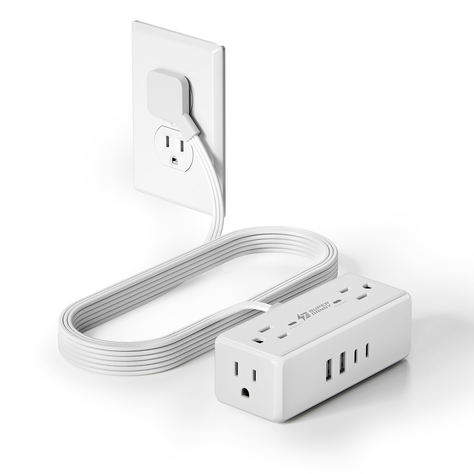 6Ft Flat Plug Extension Cord, Surge Protector Power Bar, 4 Outlets &4 USB | SUPE
