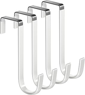 Mars-Rock Single Over Door Steel Hooks 4 Pack Fit 1-3/8" Door 5.5" White | Plastic Coated Rubber Feel Towel Rack Robe Coat Shoe Wreath Hanger No Damage No Scratch for Bathroom Heavy Duty Thin Top