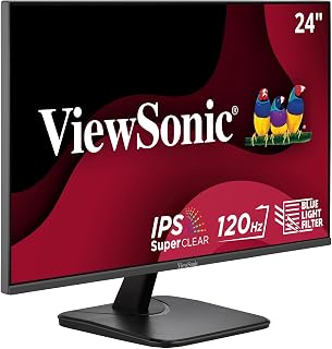 ViewSonic VA2456A-MHD 24 Inch 1080p IPS Computer Monitor, 120Hz, HDMI | DisplayPort, VGA, Variable Refresh Rate, Dual Speakers, Eye Care, Thin Bezels, Home Office, Laptop, PC, Mac, Anti Glare, 4ms