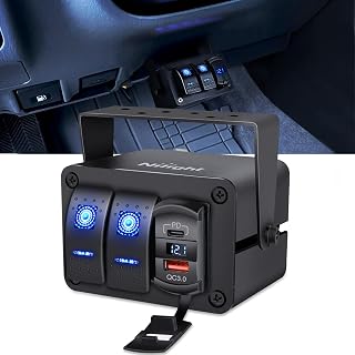 Nilight 2 Gang Rocker Switch Box w/Voltmeter PD Type C and USB Socket | 12V 24V SPST ON Off Switches Blue Voltmeter Display DIY Stickers Waterproof Aluminum Panel for Boats Cars RVs Trucks