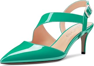 NobleOnly Women's Pointed Toe Mid Heel Sandals Strap Ankle Buckle Closure Dance Casual Dress Classic Shoes 6.5 CM Heels