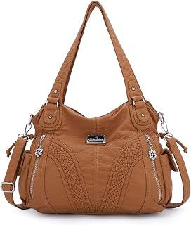 Purses and Handbags Women Fashion Tote Bag Shoulder Bags Top Handle Satchel Purses Washed Synthetic Leather Handbag 452#caramel 13.8 * 4.7 * 11.8 inches
