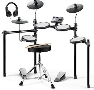 Donner Electric Drum Set, DED-70 Electronic Drum Kit for Beginner with 150 Sounds, 4 Quiet Mesh Pads, 9" Cymbals, USB MIDI, Type-C Charging, 2 Pedal, Throne, Headphones, Sticks, Melodics Lessons