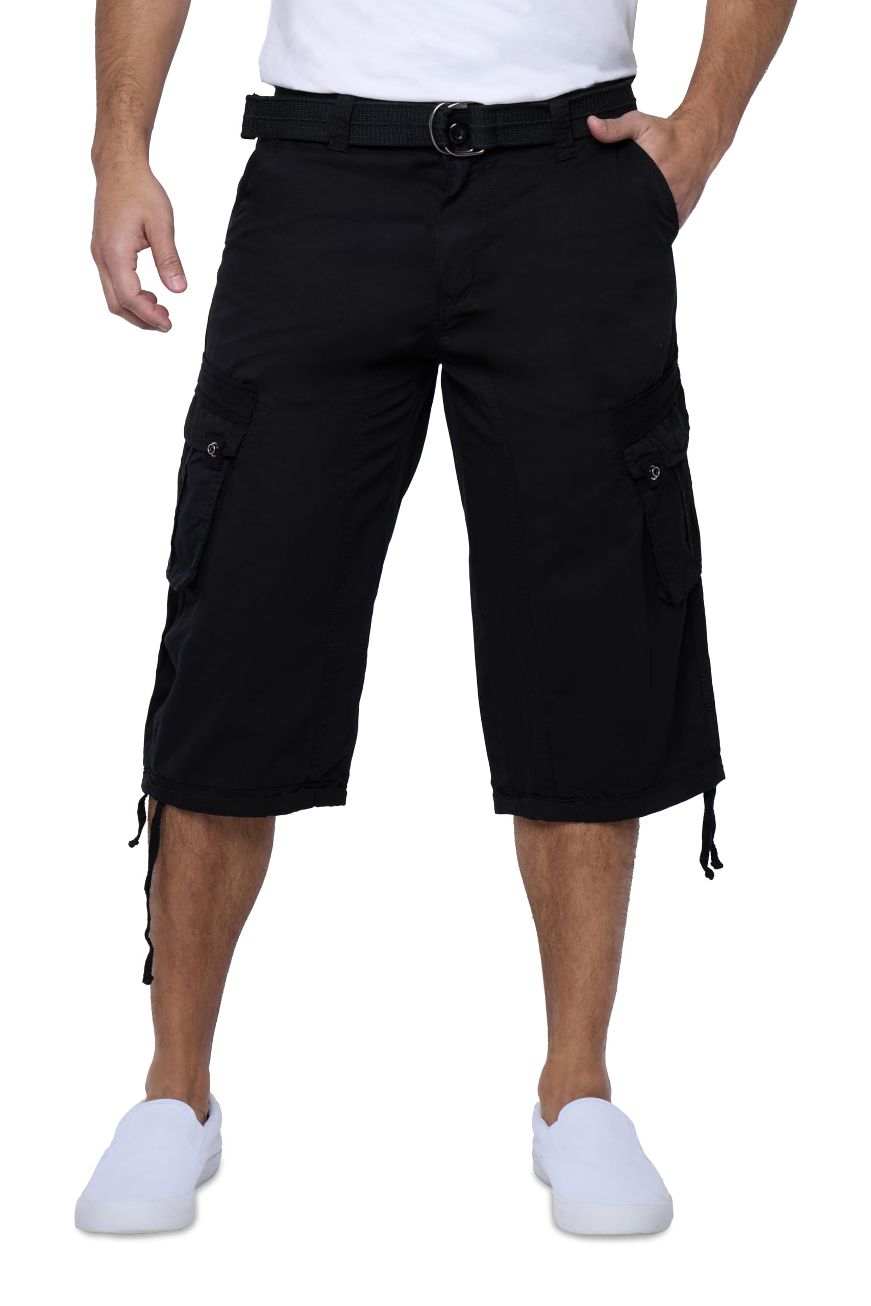 X Ray Men's Belted Long Cargo Shorts for Men, Below Knee Length Mens Cargo Short