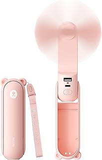 JISULIFE 3 IN 1 Portable Fan with Power Bank & Flashlight Featured | 19H Max Cooling, USB Rechargeable, Pocket-Sized Handheld Fan for Travel, Cruise, Concerts, Makeup, Halloween Gifts for Women