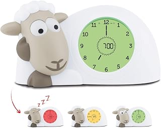 Zazu Sam l'agneau - Horloge et veilleuse de sommeil pour enfants - Réveil lumineux, aide à apprendre à votre enfant quand se réveiller - Taupe