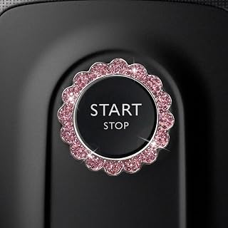 KPFILEH 2PCS Bling Flower Car Engine Start Stop Decoration Ring, Pink | Crystal Rhinestone Auto Push to Start Button Trim Cover Sticker, Vehicle Interior Key Ignition Knob Accessories