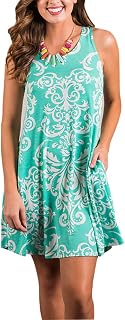 Vestido sin mangas floral para mujer, con bolsillos, casual, de verano, acampanado