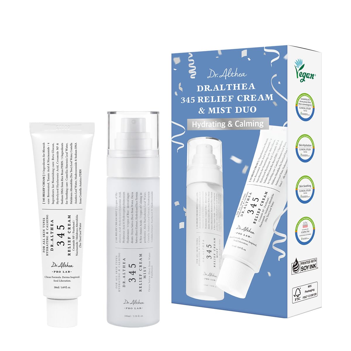 Dr.Althea 345 Relief Cream &amp; Mist Duo, Korean Vegan Skin Care Set | Soothing