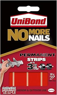 Unibond No More Nails Permanent Strips, Adhesive Strips for Fast & Easy Mounting, Double Sided Sticky Tape for Interior & Exterior Use, Waterproof Tape, Pack of 10