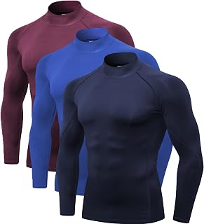 Queerier 3 Pack Men's Compression Shirt Long Sleeve Undershirts for Men Baselayer Sports Thermal Tops