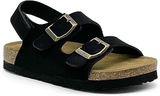 Kids Toddler Sandals Boys Girls - Cork Footbed Comfort Slide Sandals with Double Adjustable Buckle & Back Straps, Slip On Slippers, Black