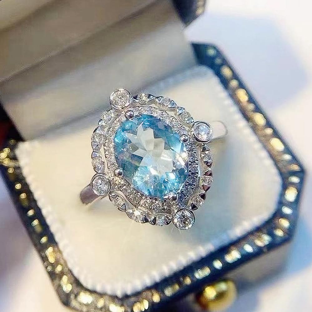Exquisite oval blue cubic zirconia rings, beautiful wedding ring jewelry for wom