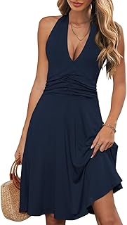 Wkior Shift Dress for Women V Neck Short Sleeve Solid Color Casual Summer Dresses (S-2XL)