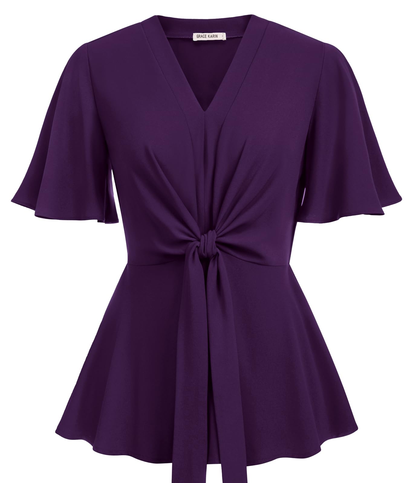 GRACE KARIN Women's Elegant V-Neck Tie Waist Flowy Peplum Shirt Tops