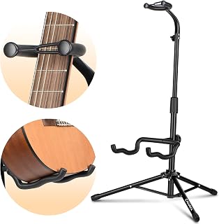 CAHAYA Guitar Stand Tripod Universal Neck Holder Folding Metal Black | Fit Acoustic Electric Bass Ukulele Violin Banjo Mandolin, Height Adjustable Lock, Floor Base CY0253
